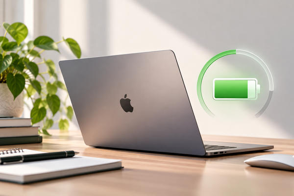 MacBook System Settings showing Battery Health and Maximum Capacity