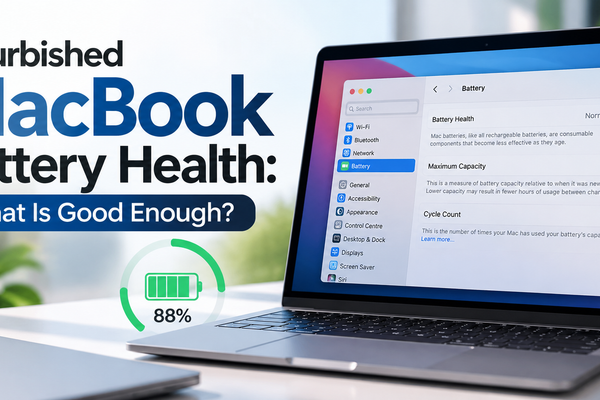 MacBook System Settings showing Battery Health and Maximum Capacity